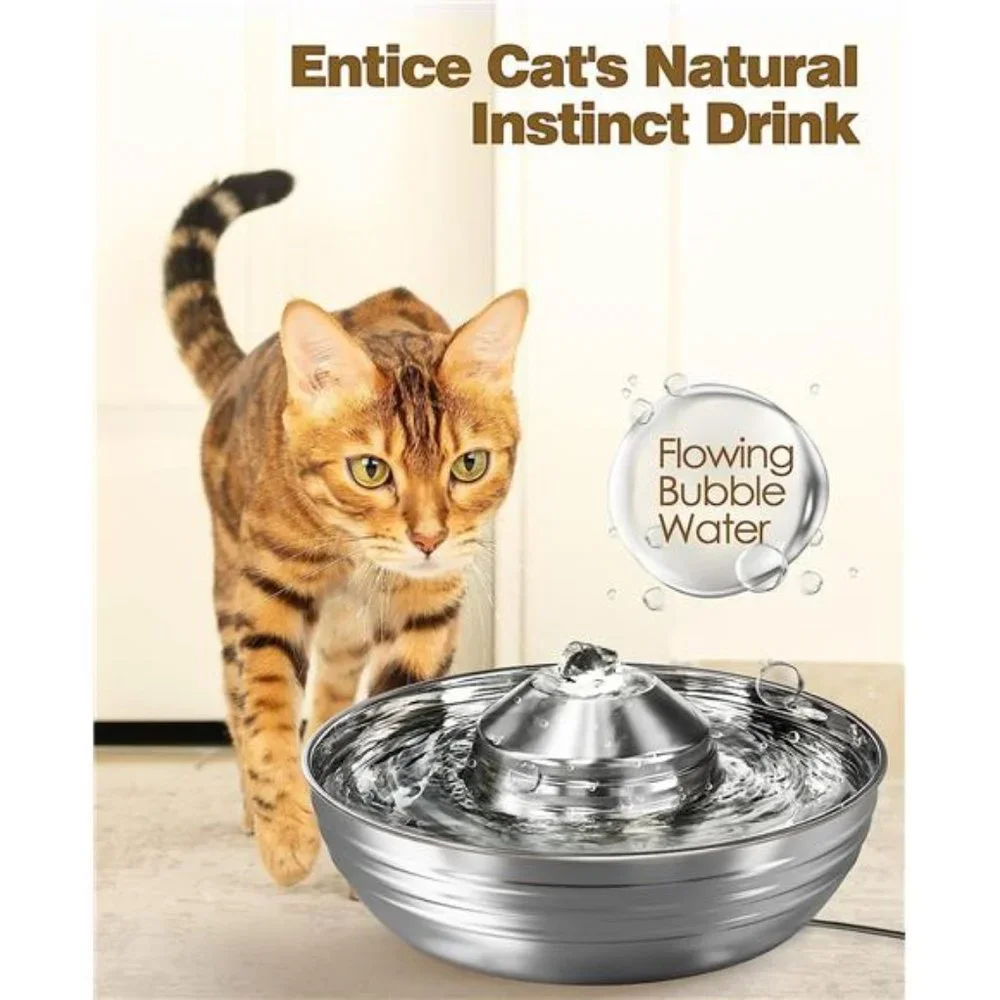 Cat Water Fountain Stainless Steel,2L/67oz Quiet Cat Fountain Water Bowl
